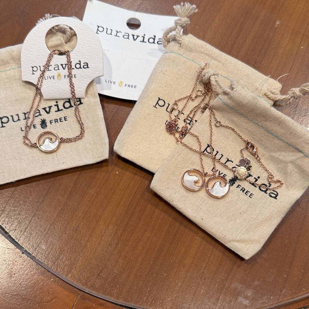 Pura Vida Rose Gold and White Necklace Trio